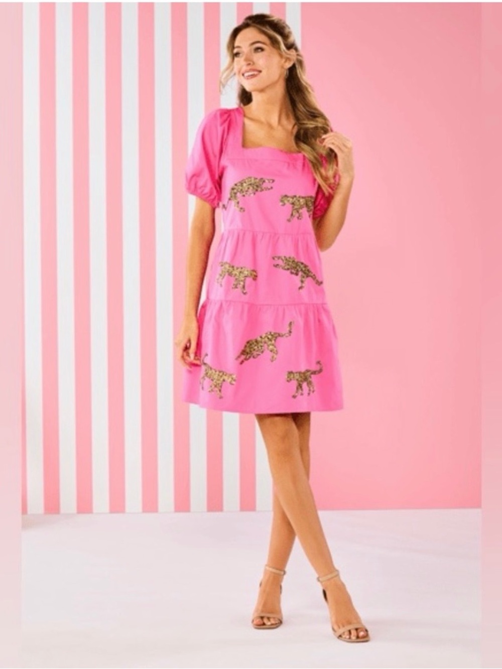 Mud Pie Pink Dress with Leopard Accents